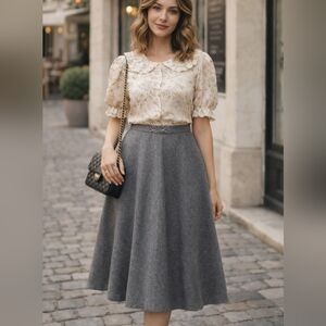 SEARS💞VINTAGE Gray A-Line Wool MidiSkirt HORSESHOE EMBELLISHMENT Sx S 26" Waist